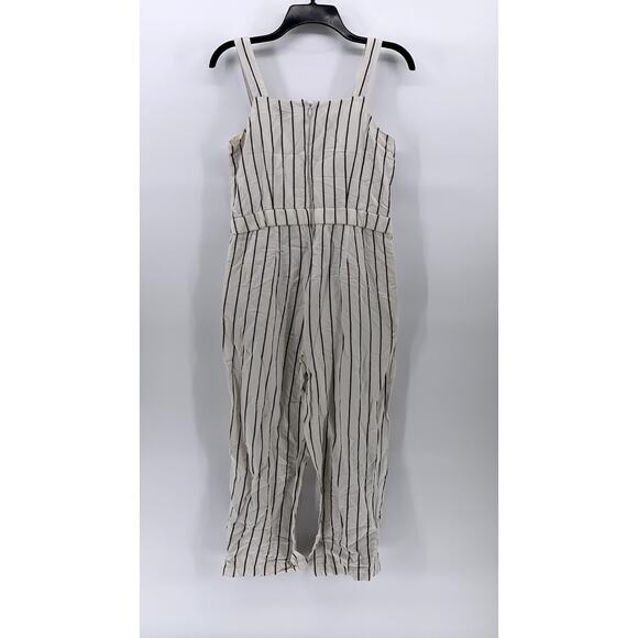 ANN TAYLOR LOFT Women's Petite Black-Cream Striped Linen-Blend Jumpsuit SZ XSP - Picture 2 of 11